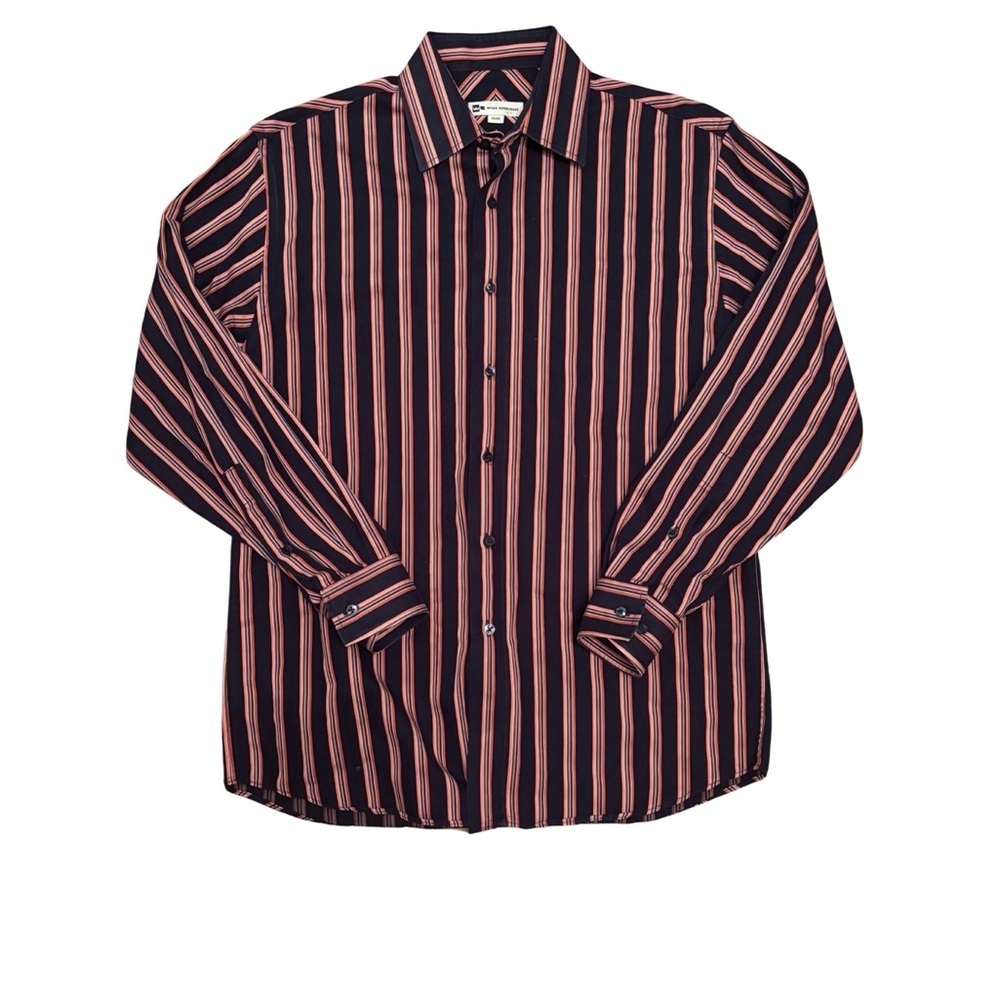 Wilke & Rodriguez Y2K Men's Striped Navy and Orange Shirt